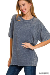 Zenana Washed Short Sleeve Top BLACKBERRY OutfitFlow