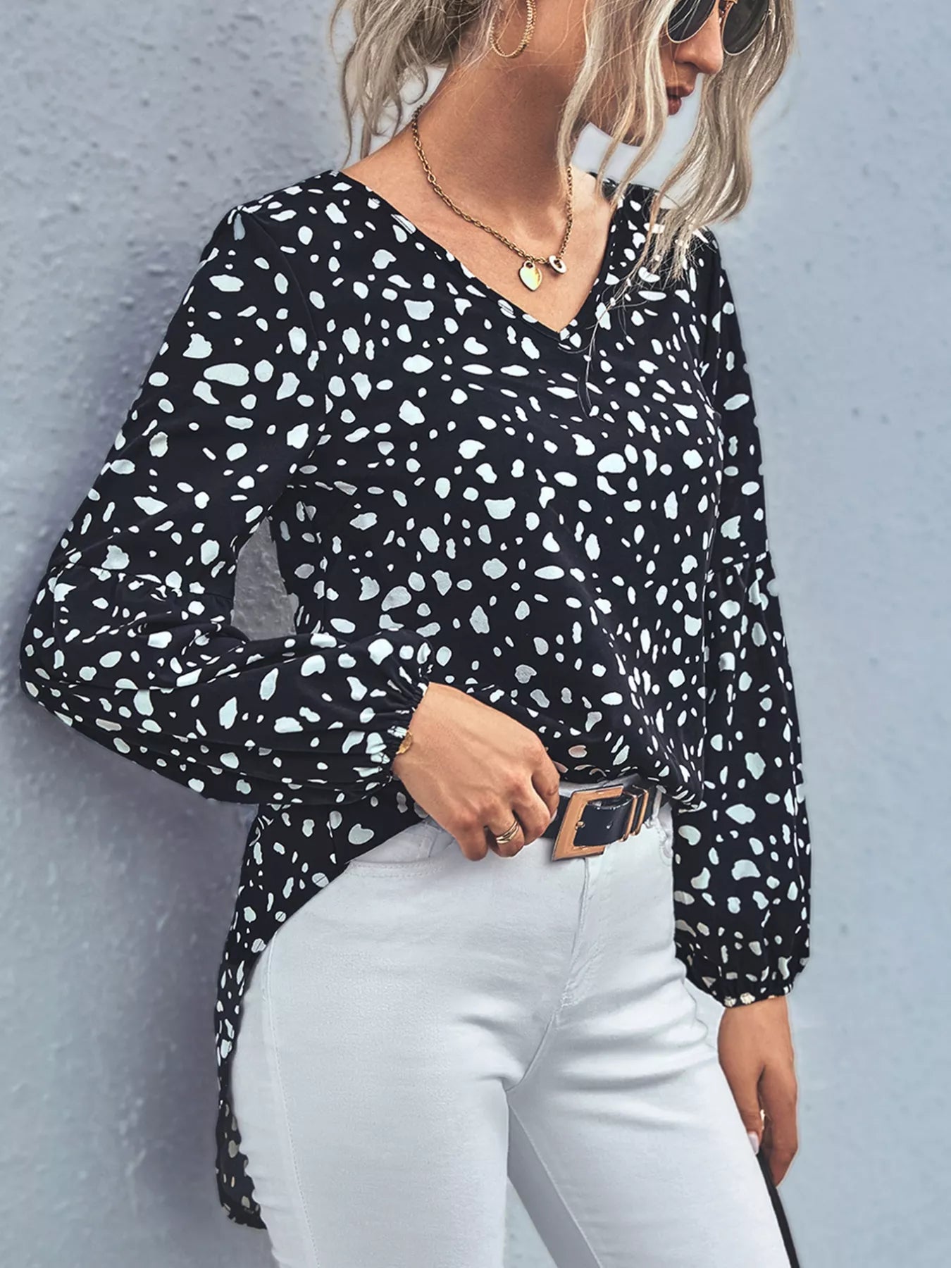 Animal Print V-Neck Blouse OutfitFlow