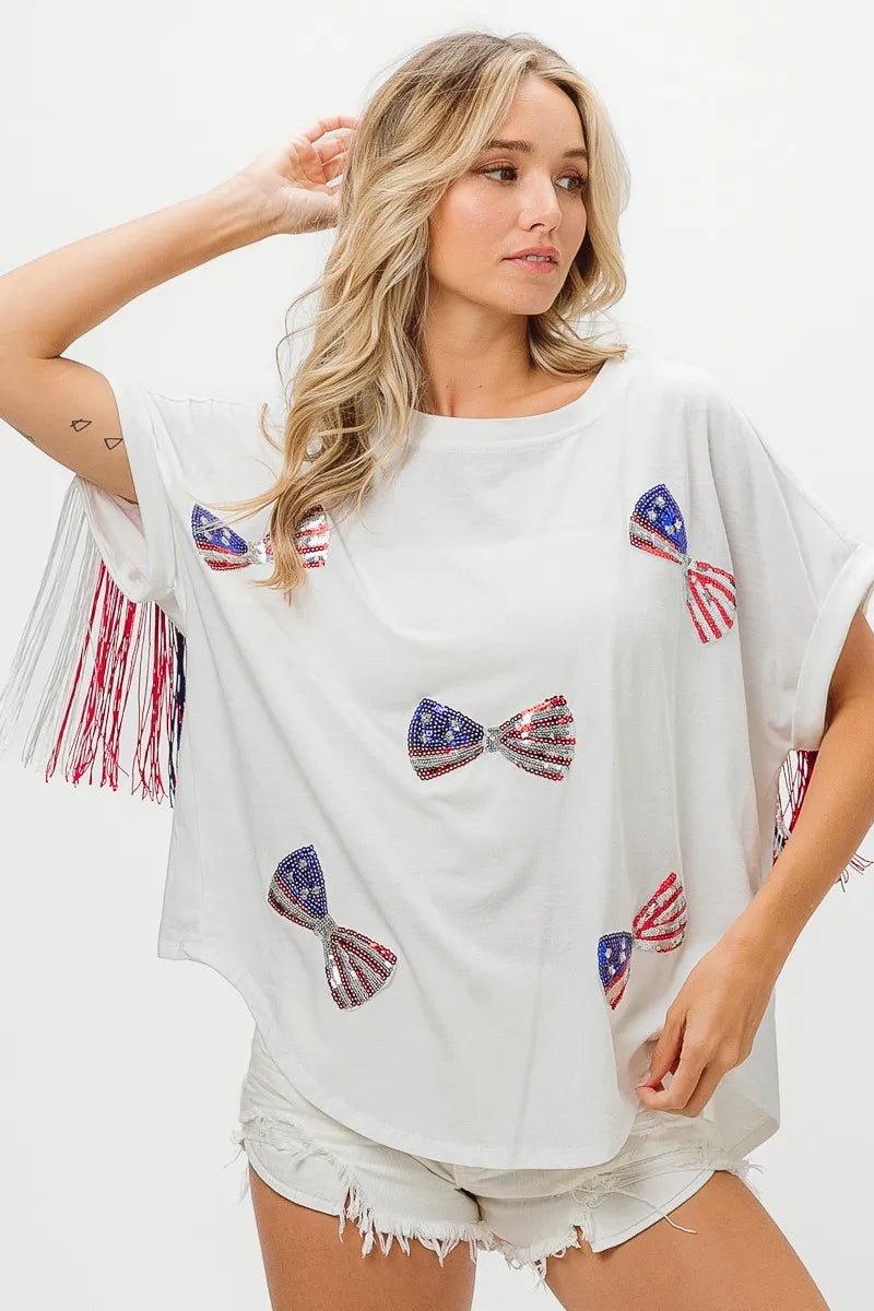 BiBi American Flag Sequin Ribbon T-Shirt OutfitFlow