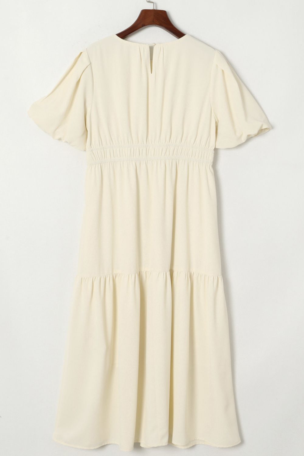Puff Sleeve Pleated High Waist Flowy Midi Dress OutfitFlow