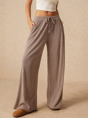 Outfit Flow - Ribbed Drawstring Wide Leg Pants