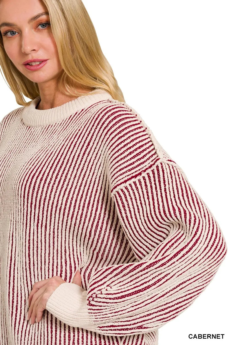 Zenana Two Tone Crewneck Sweater Trendsi