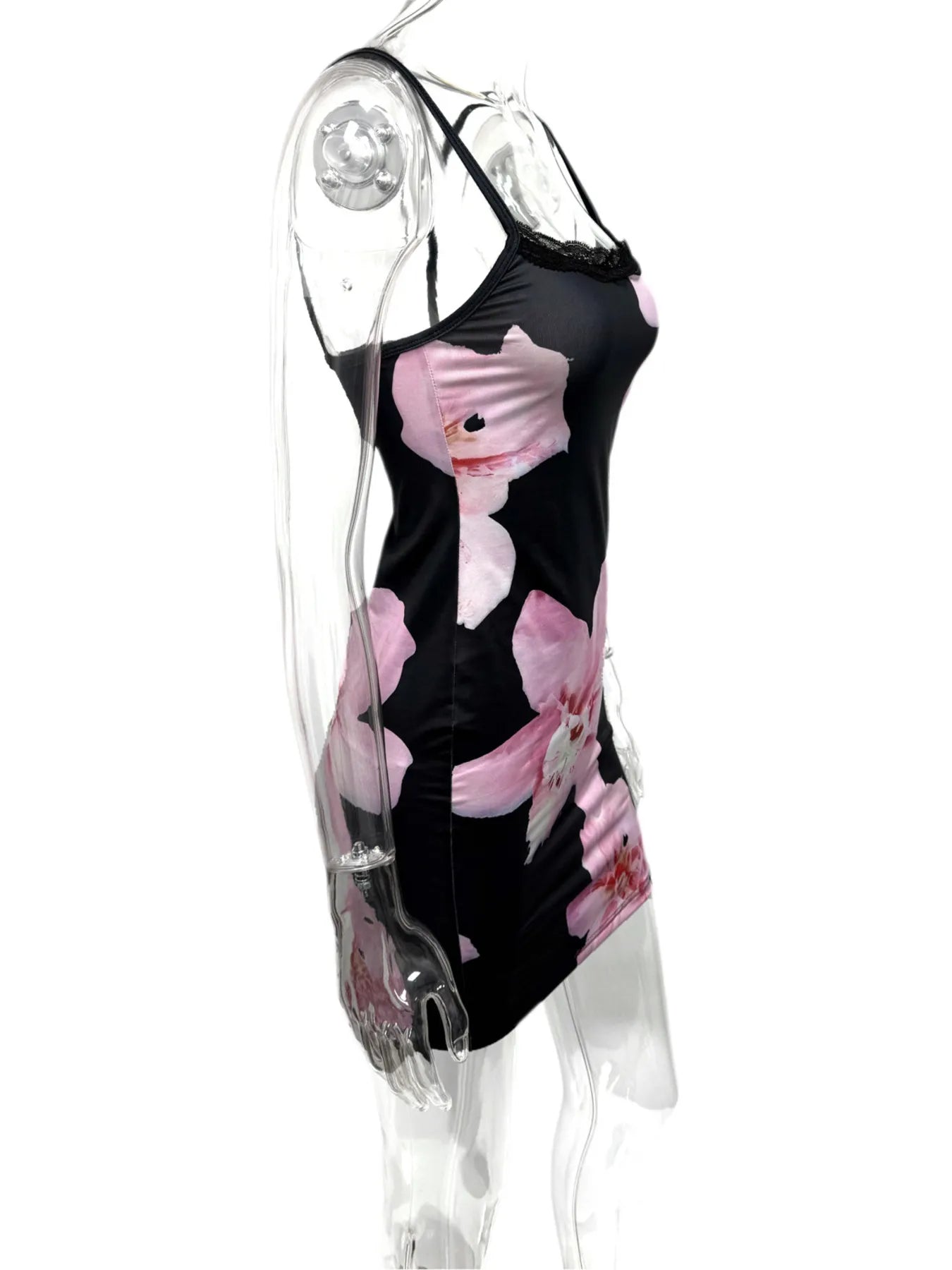 Floral Print Bodycon Cami Dress with Lace Trim OutfitFlow