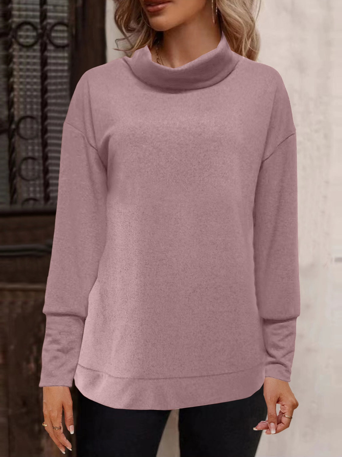 Outfit Flow - Full Size Mock Neck Long Sleeve T-Shirt