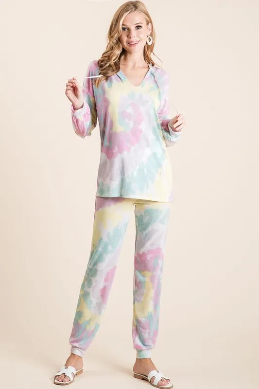 BiBi Tie Dye French Terry Casual Pants OutfitFlow