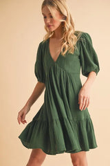Tied Back Ruffled Short Sleeve Mini Dress OutfitFlow