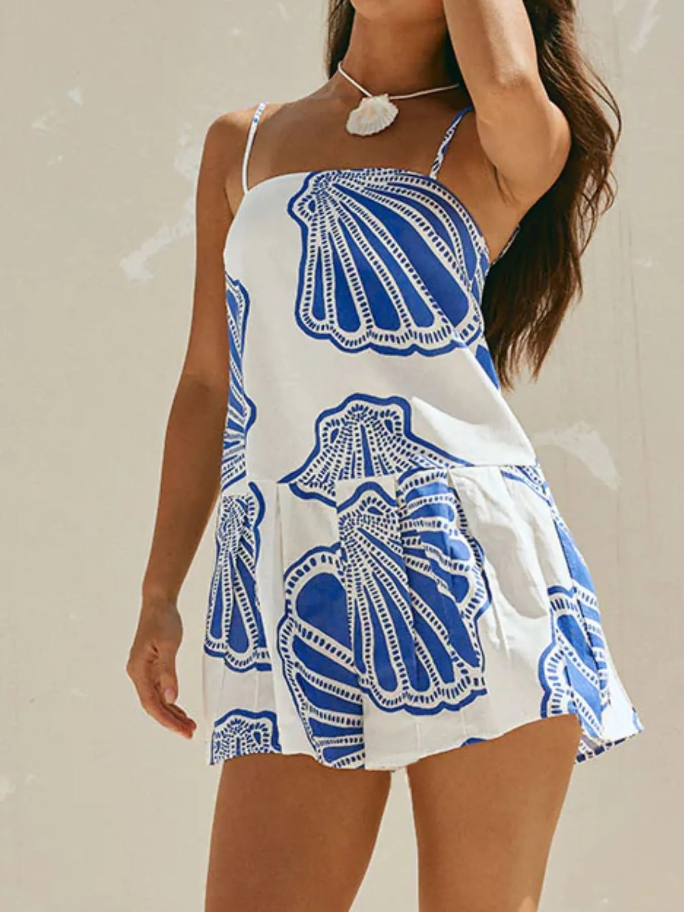 Shell Print Sleeveless Summer Mini Dress OutfitFlow