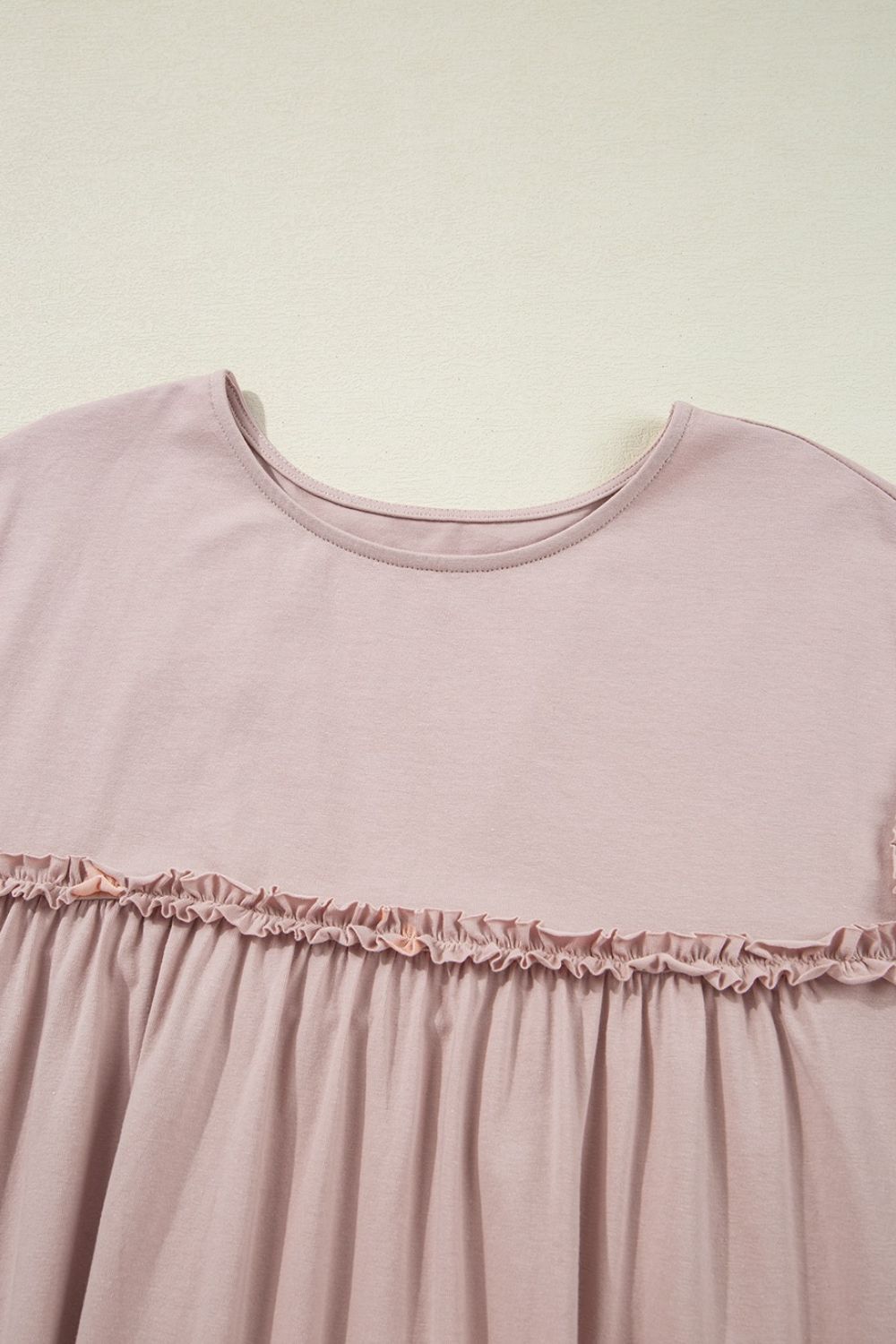 Frilled Trim Crew Neck Cap Sleeve Loose Fit Mini Dress OutfitFlow