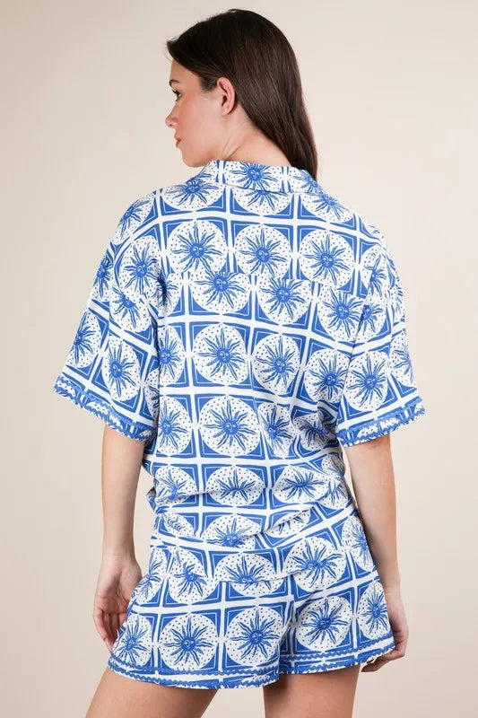 VERY J Full Size Tropical Printed Shirt Top and Shorts Set Plus Size OutfitFlow
