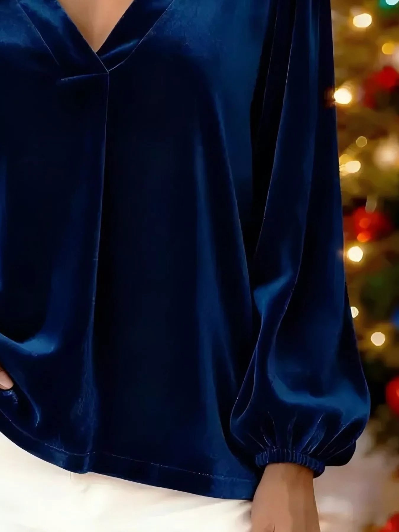 Full Size Velvet V-Neck Long Sleeve Blouse Plus Size OutfitFlow