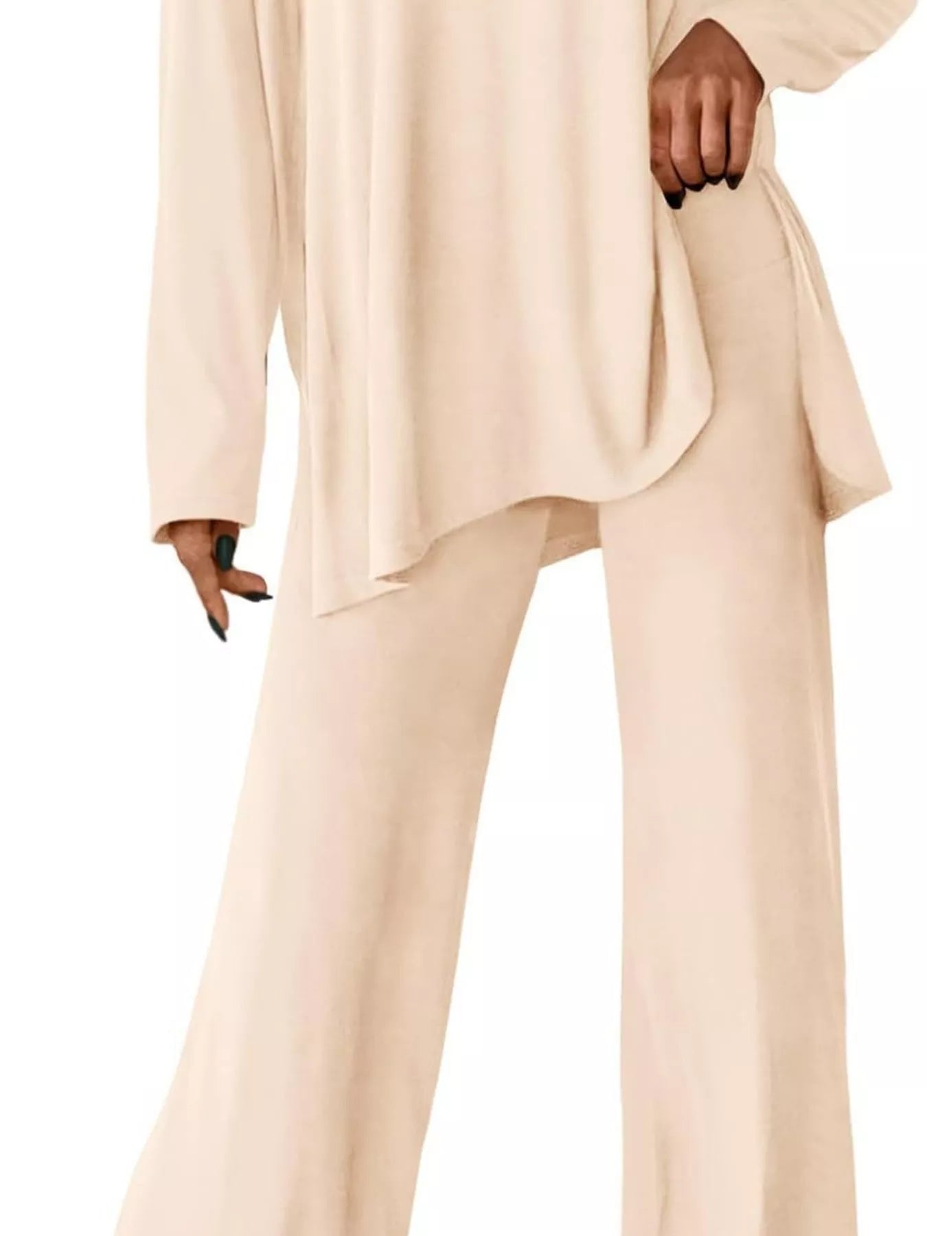 Casual Loose Long Sleeve Top and Wide Leg Pants Set Trendsi