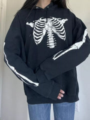 Drawstring Skeleton Long Sleeve Hoodie OutfitFlow