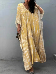 Tie-Dye V-Neck Maxi Dress with Flowy Sleeves OutfitFlow