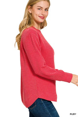 Zenana Full Size Raised Rib Round Neck Long Sleeve Top Plus Size OutfitFlow