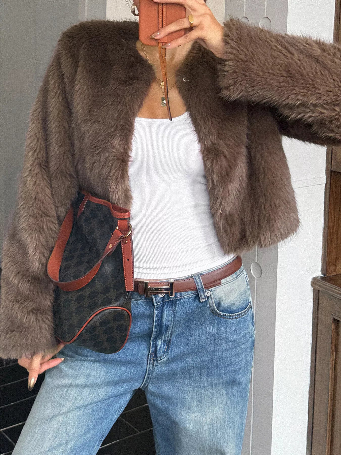 Faux Fur Cropped Outerwear OutfitFlow