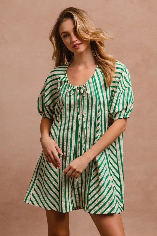 BiBi Puffy Sleeves Romper with Back Button Closure OutfitFlow