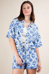 VERY J Full Size Tropical Printed Shirt Top and Shorts Set Plus Size OutfitFlow