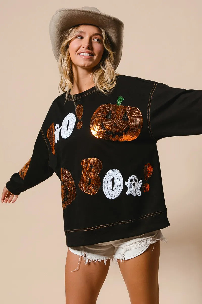 BiBi Halloween Theme Sequin Embroideries Sweatshirt Trendsi