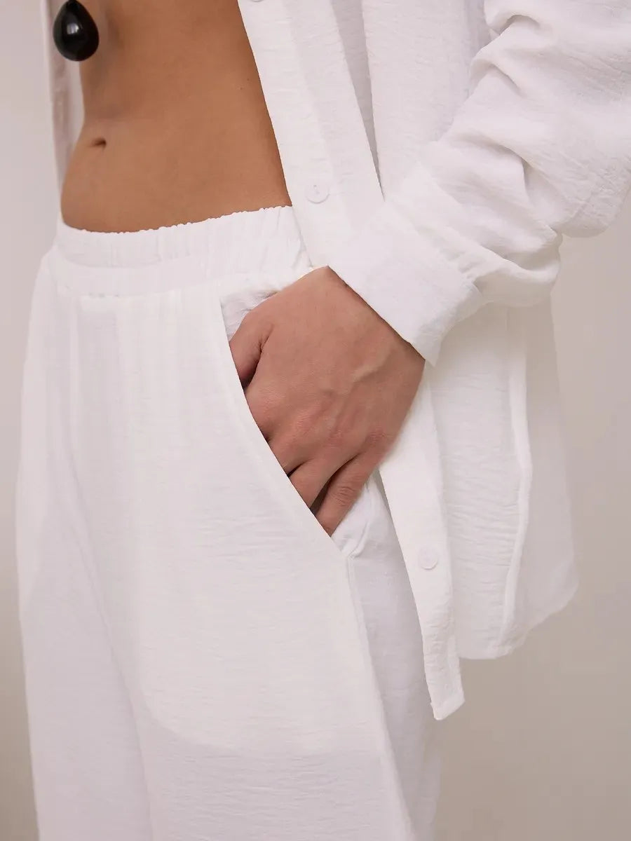 Button Up Long Sleeve Shirt and Pants Set OutfitFlow