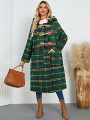 Plaid Long Sleeve Hooded Coat with Pockets OutfitFlow