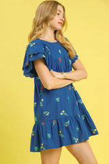 Umgee Floral Embroidered Short Sleeve Mini Dress OutfitFlow