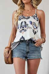 Bohemian Fashion Print Spaghetti Straps Loose Tank OutfitFlow