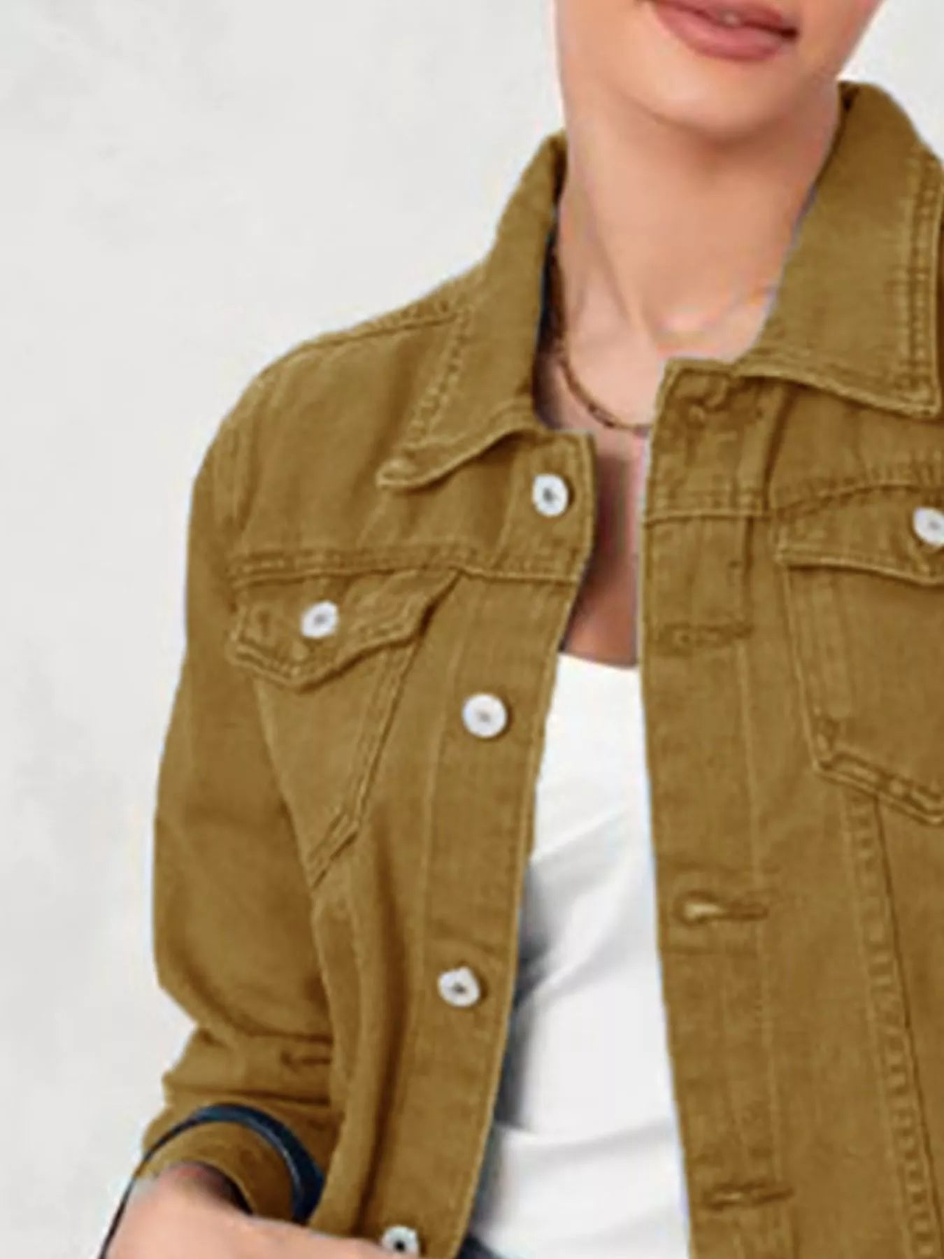 Button Up Long Sleeve Denim Jacket OutfitFlow