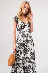And The Why Ruffled Sleeve Tiered Floral Print Maxi Dress OutfitFlow