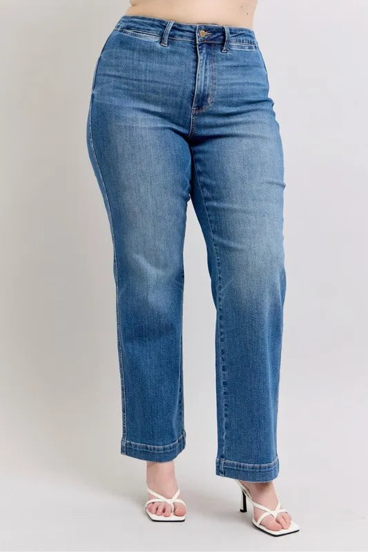 Judy Blue Full Size High Waist Contrast Thread Straight Plus Size OutfitFlow