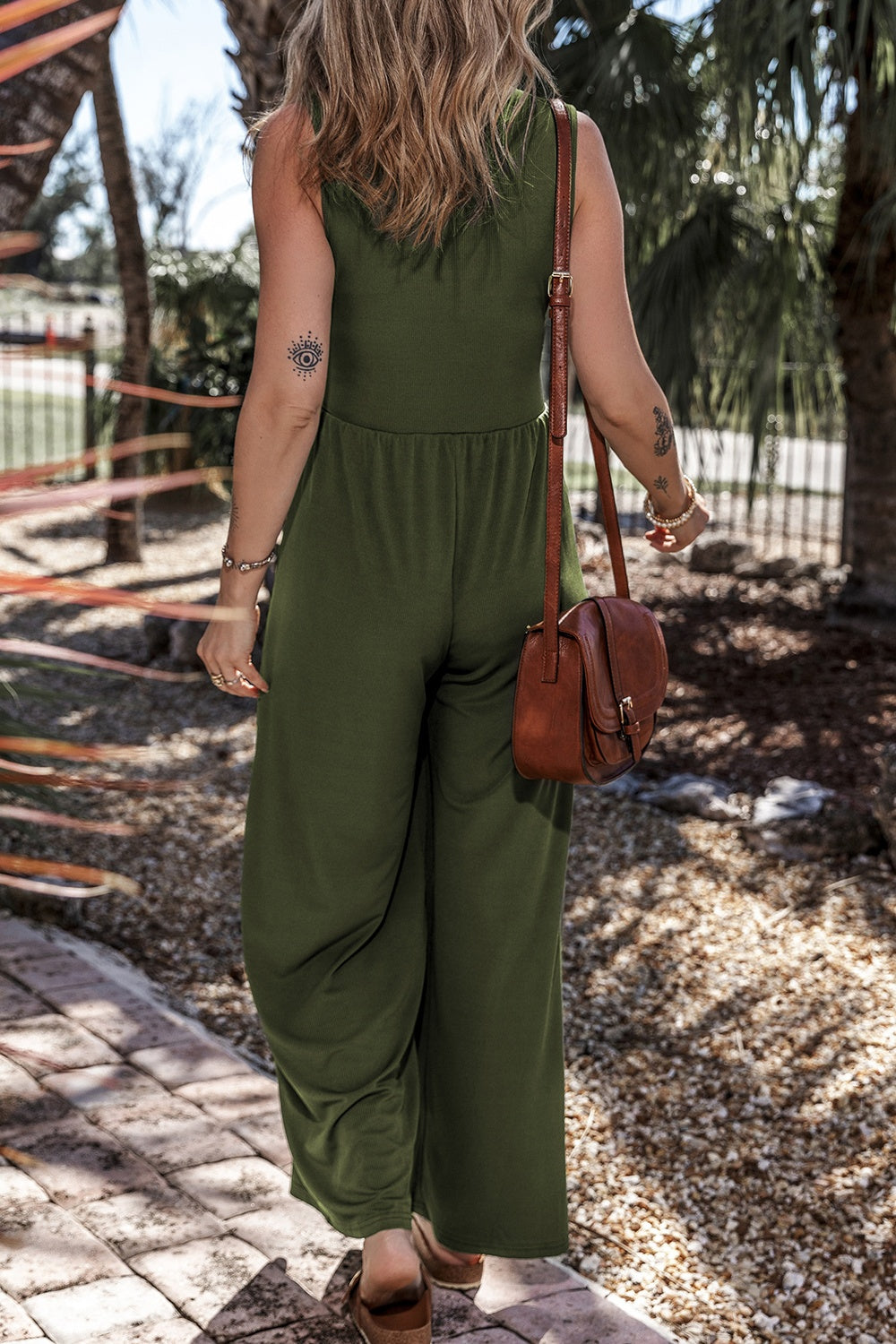 Outfit Flow - V-Neck Sleeveless Wide Leg Jumpsuit