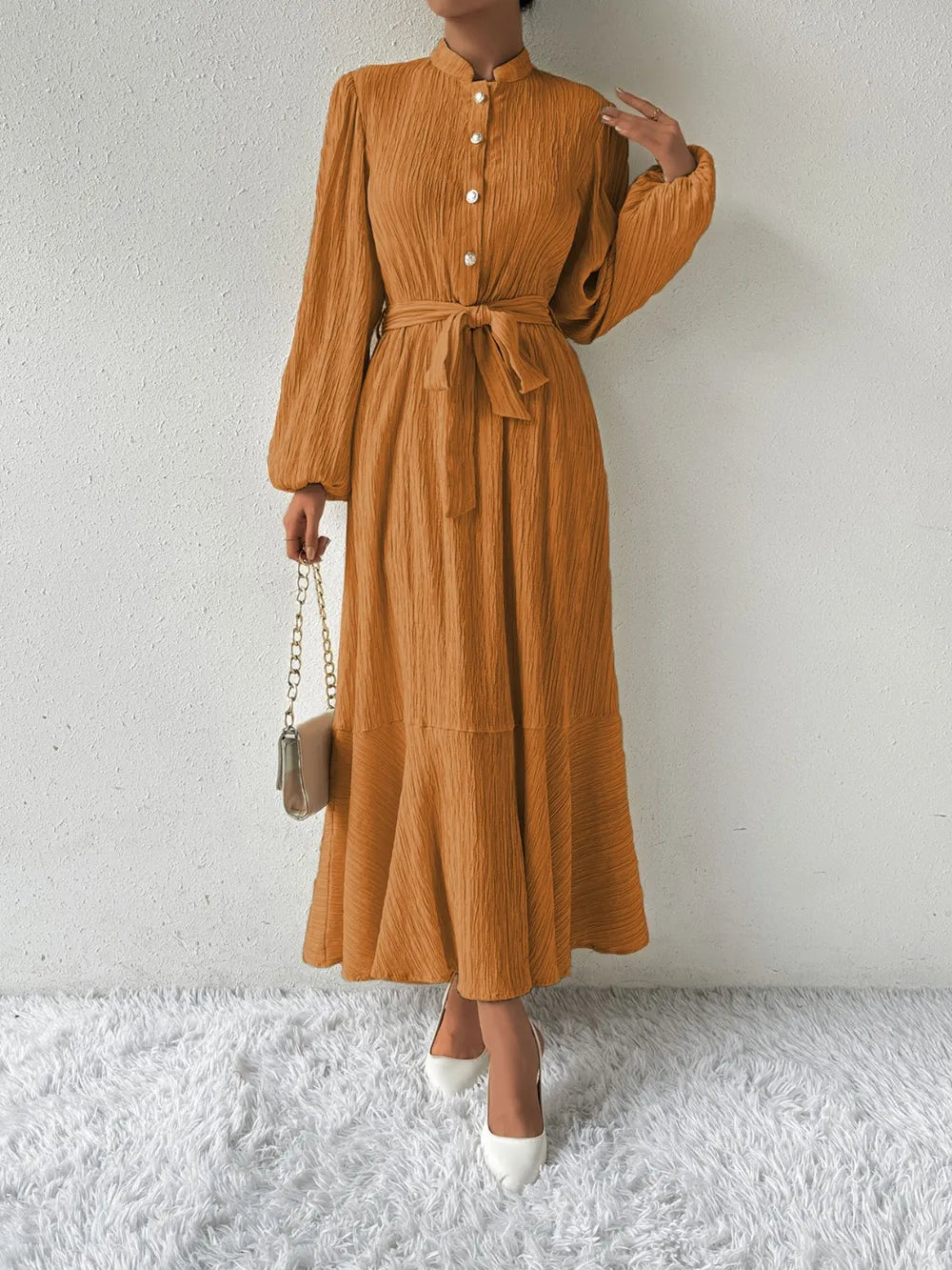 Honey Tie Waist Long Sleeve Dress OutfitFlow