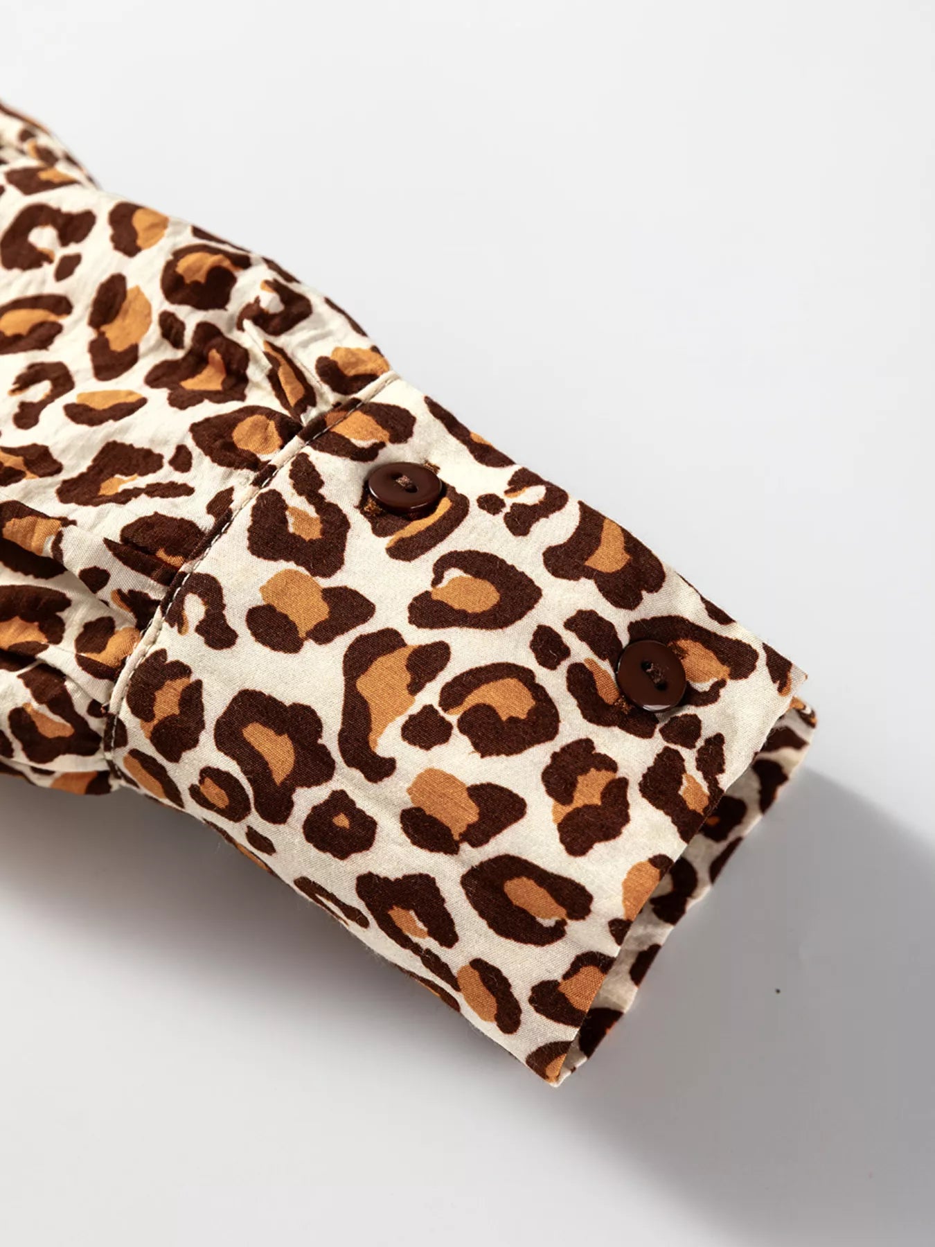 Leopard Print Contrast Frilled Trim Button Down V Neck Shirt OutfitFlow