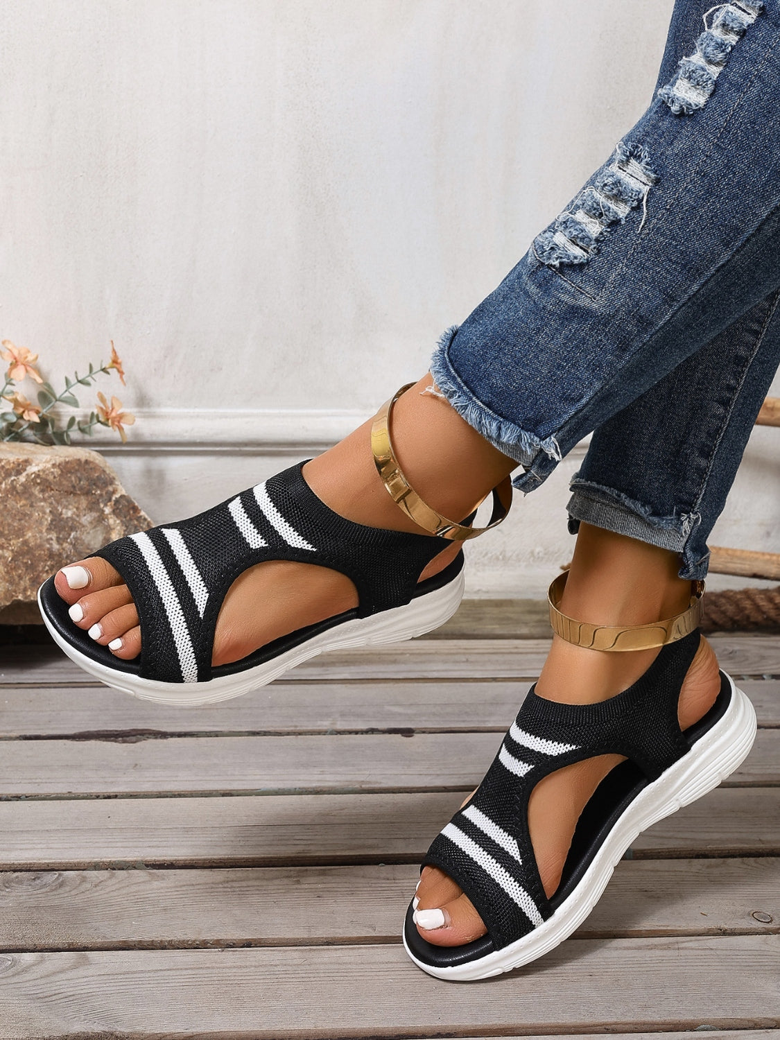 Cutout Mesh Peep Toe Sandals