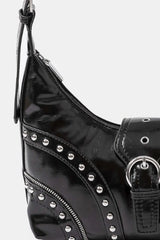 Fame Faux Leather Studded Trim Shoulder Bag OutfitFlow