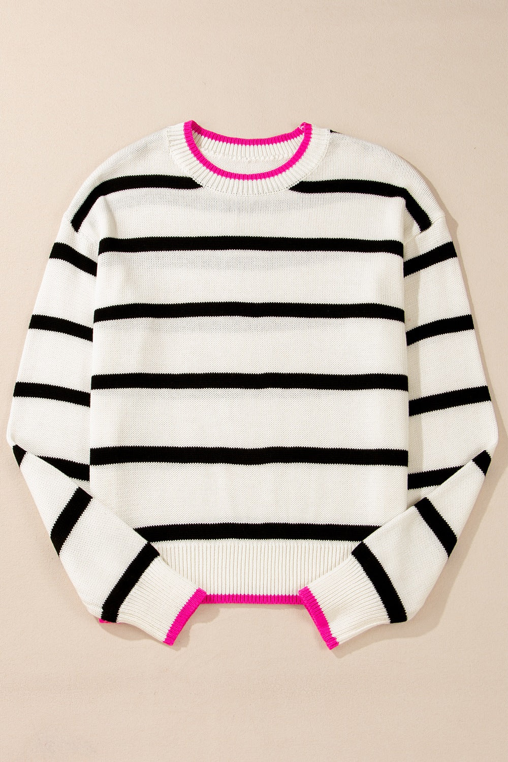 Striped Round Neck Drop Shoulder Sweater