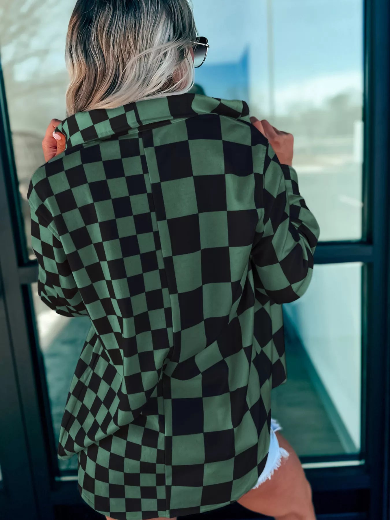 Checkered Pattern Button Up Oversized Jacket OutfitFlow