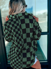 Checkered Pattern Button Up Oversized Jacket OutfitFlow
