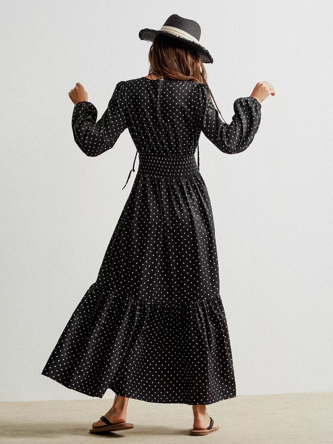 Polka Dot Long Sleeve Maxi Dress OutfitFlow