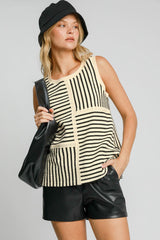 Outfit Flow - Umgee Round Neck Texture Striped Tank