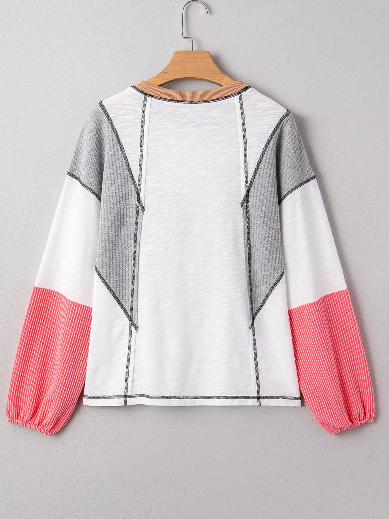 Color Block Textured Knit Patchwork Casual Top OutfitFlow