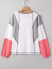 Color Block Textured Knit Patchwork Casual Top OutfitFlow