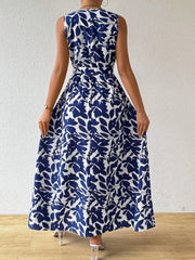 Printed Surplice Sleeveless Maxi Dress OutfitFlow