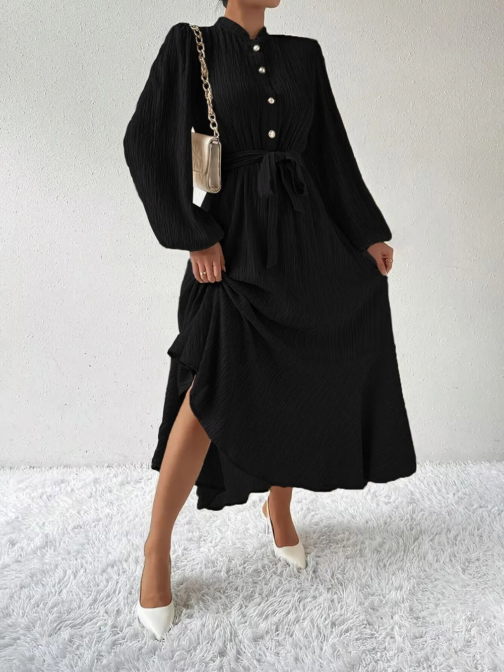 Honey Tie Waist Long Sleeve Dress OutfitFlow