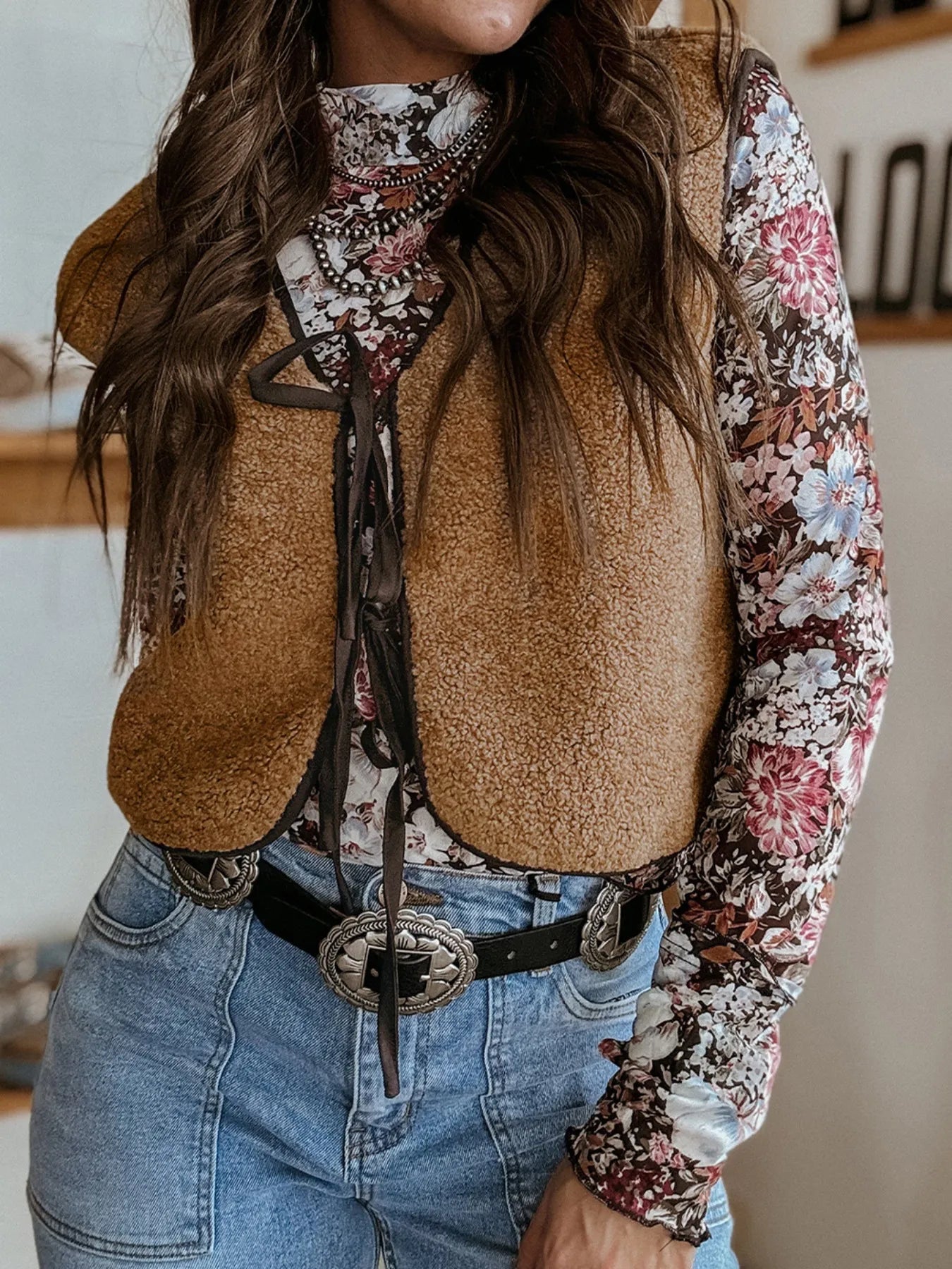 Double Tied Front Vest Coat Light French Beige Trendsi