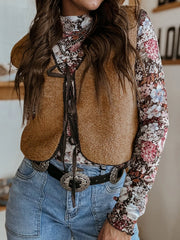 Double Tied Front Vest Coat Light French Beige Trendsi