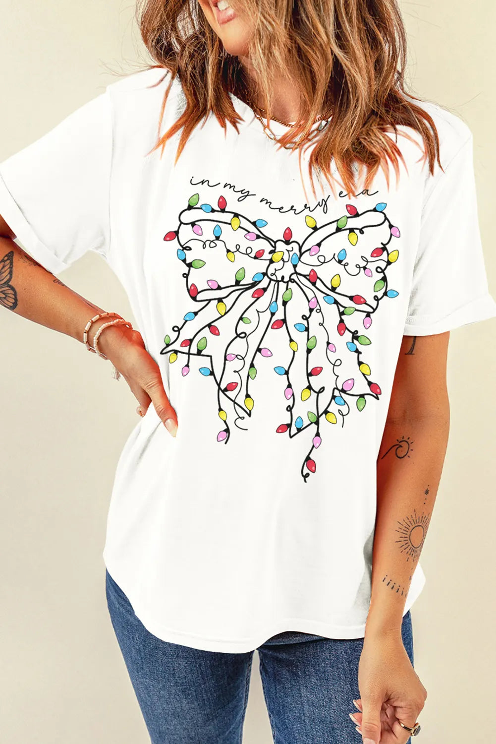 Full Size Bow Round Neck Short Sleeve T-Shirt