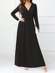 Pocketed Surplice Long Sleeve Maxi Dress