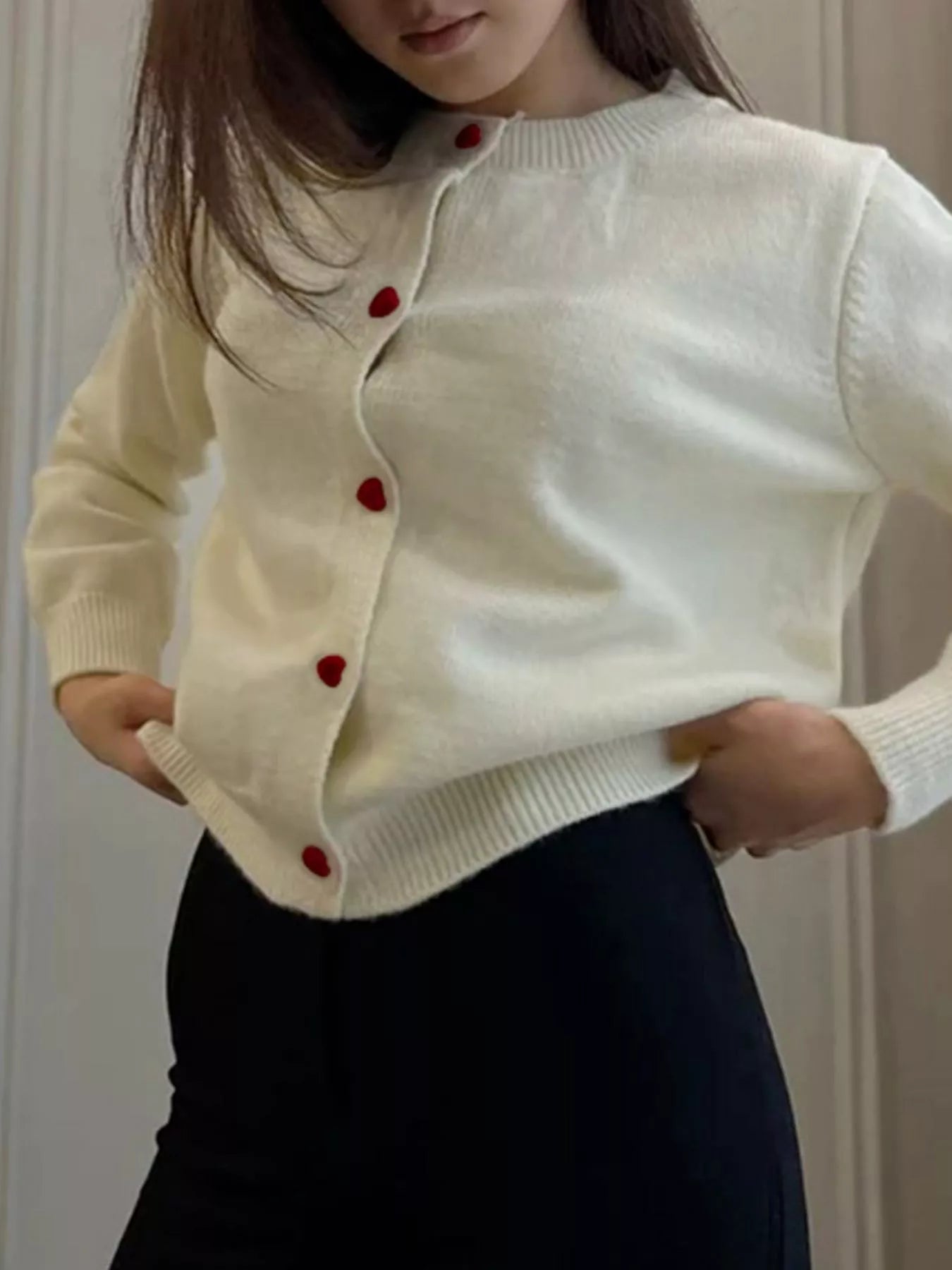 Button-Front Long Sleeve Cardigan OutfitFlow