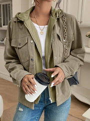 Thermal Knit Textured Hooded Jacket Sage OutfitFlow