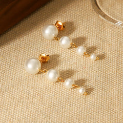 Synthetic Pearl Drop Chain Earrings with Gold Accents OutfitFlow